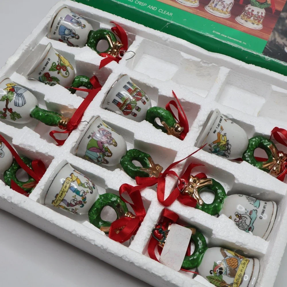 Jobar 12 Days of Christmas Porcelain Bell Ornament Set Vintage 1996 - AS‎ IS